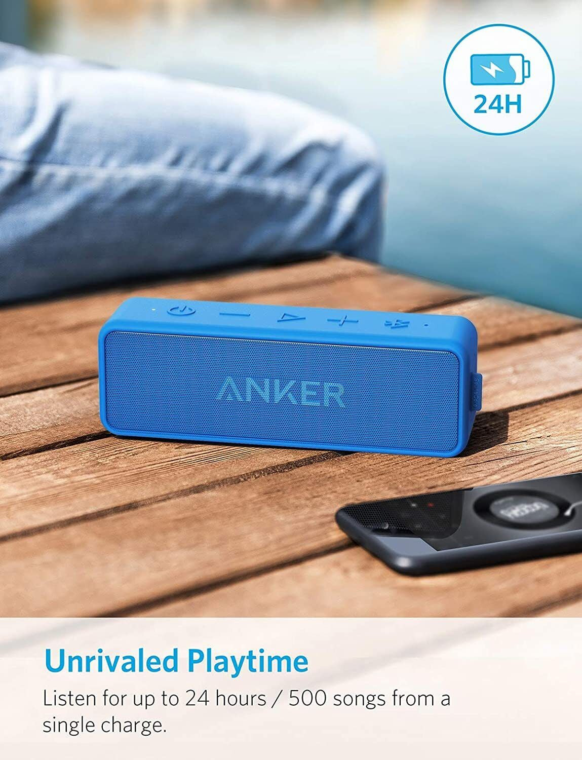 Anker Soundcore 2 Bluetooth Lautsprecher, Fantastischer Sound Enormer Bass Blau